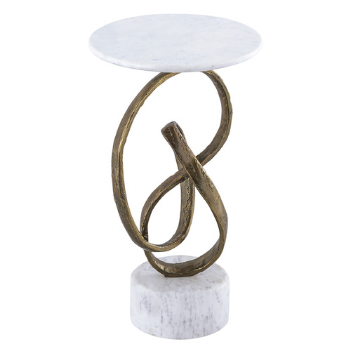 Currey and Company Ruban Antique Brass & Natural Marble Accent Table