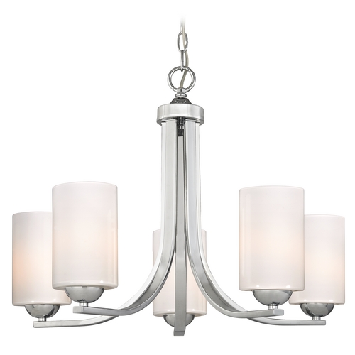 Dalton 5-Light Chandelier in Chrome with Shiny Opal Cylinder Glass