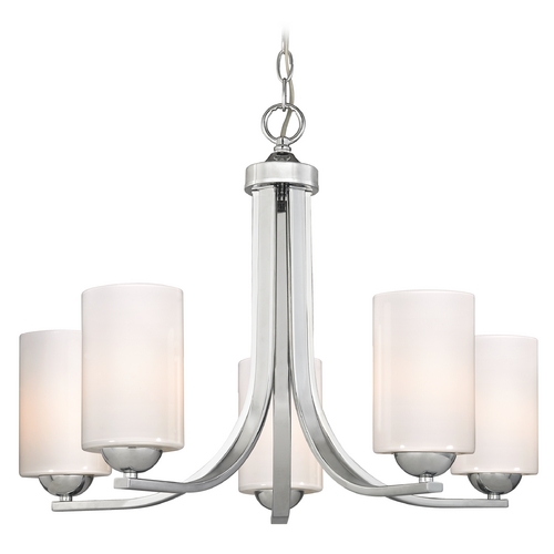 Design Classics Lighting Dalton 5-Light Chandelier in Chrome with Shiny Opal Cylinder Glass 584-26 GL1024C