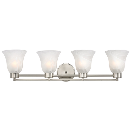 Modern Bathroom Light with Alabaster Glass in Satin Nickel Finish