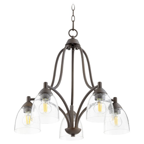 Barkley 24-Inch Downlight Chandelier in Oiled Bronze with Seeded Glass by Quorum Lighting