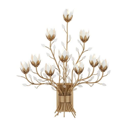 Currey and Company Star Magnolia Antique Brass / White / Clear Sconce