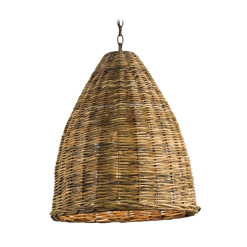 Pendant Light with Brown Wicker Shade in Natural Finish