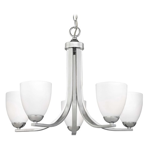 Modern Chrome Chandelier with Opal White Modern Bell Glass