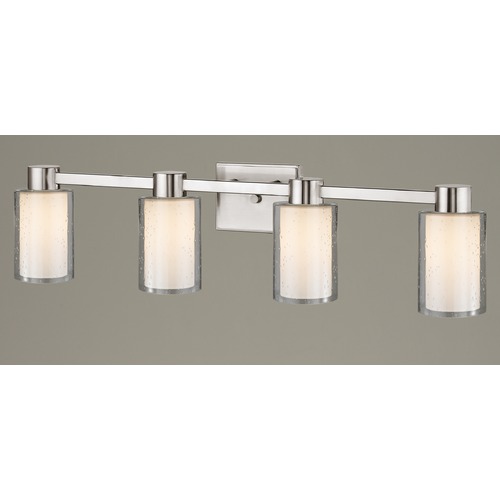 4-Light Seeded Frosted Glass Bathroom Light Satin Nickel