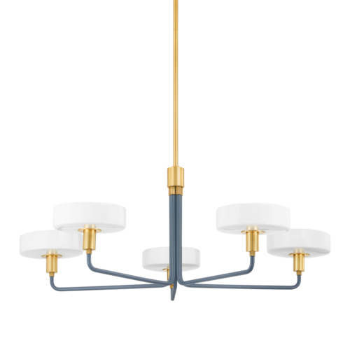 Aston Chandelier in Aged Brass & Slate Blue by Mitzi by Hudson Valley