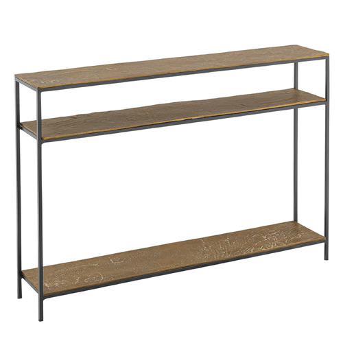 Currey and Company Lathi Antique Brass & Black Sofa Table