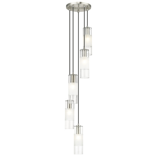 Z-Lite Z-Lite Alton Brushed Nickel Multi-Light Pendant with Cylindrical Shade 824P-5R-BN