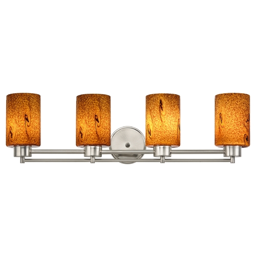 Modern Bathroom Light with Brown Art Glass in Satin Nickel Finish