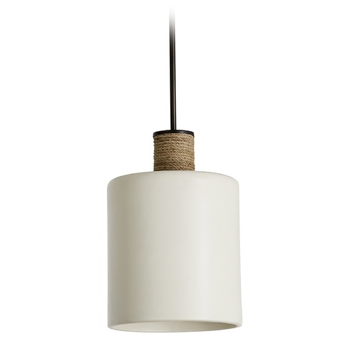 Destin 11-Inch Ceramic & Jute Cylinder Pendant in Dark Pewter by Capital Lighting