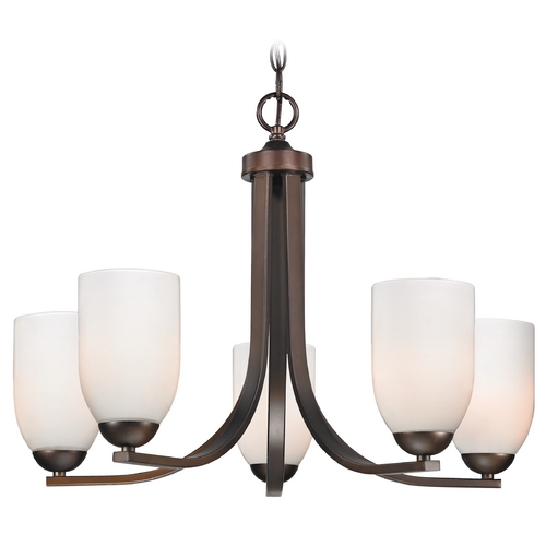 Modern 5-Light Chandelier with Opal White Glass in Bronze