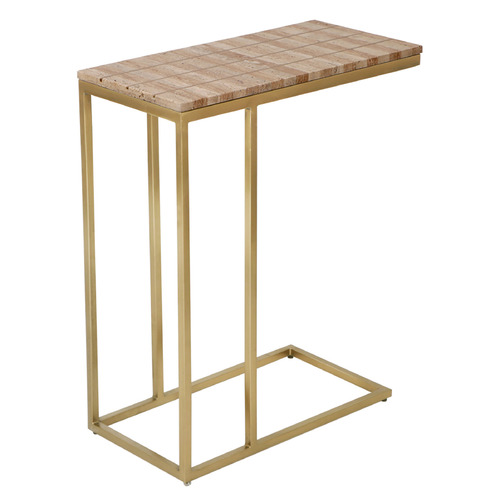Currey and Company Dezi Natural Travertine & Brass Coffee & End Table