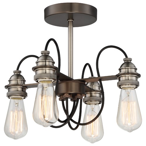 Minka Lavery Minka Uptown Edison Harvard Court Bronze with Pewter Semi-Flushmount Light 4454-784