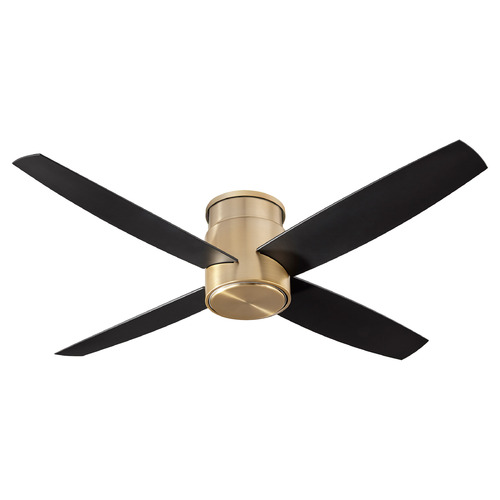 Oslo 52-Inch Damp Flush Ceiling Fan in Aged Brass by Oxygen Lighting