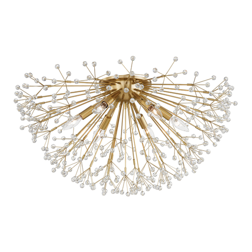Dunkirk 30-Inch Crystal Flush Mount in Aged Brass by Hudson Valley