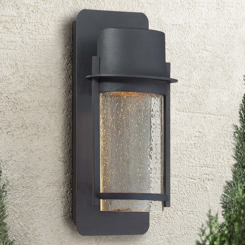 Modern Outdoor Wall Light with Clear Glass in Black by Minka Lavery