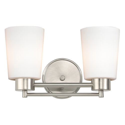 Modern Bathroom Light with White Glass in Satin Nickel Finish