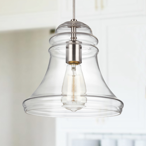 Generation Lighting Doyle 9.75-Inch Pendant in Satin Nickel with Clear Glass P1440SN