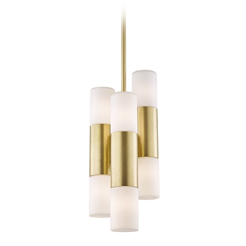 Mitzi by Hudson Valley Lola Aged Brass LED Pendant with Cylindrical Shade by Mitzi by Hudson Valley H196706-AGB