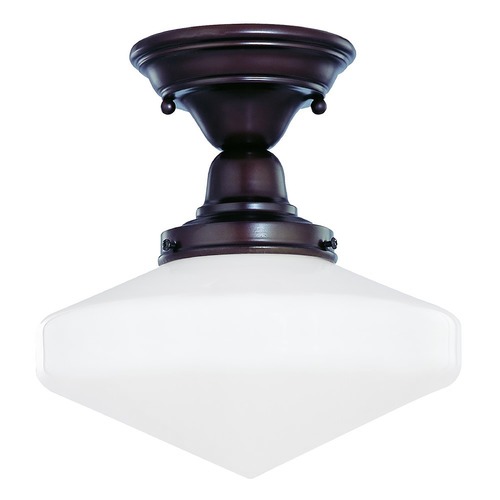 Design Classics Lighting 10-Inch Schoolhouse Semi-Flush Ceiling Light In Bronze FBS-220 / GE10