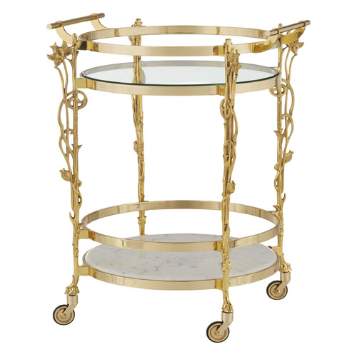 Currey and Company Fiore Polished Brass & Clear & Natural White Marble Accent Table