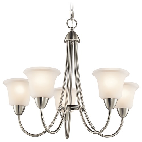 Kichler Lighting Nicholson 25-Inch Chandelier in Brushed Nickel with White Bell Glass 42884NI