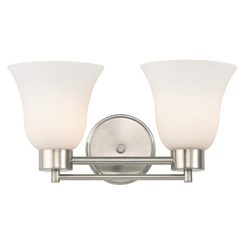Modern Bathroom Light with White Glass in Satin Nickel Finish