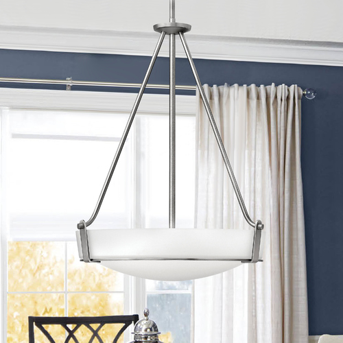 Modern Pendant Light with White Glass in Antique Nickel by Hinkley Lighting
