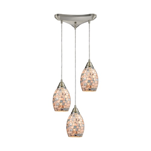 Elk Lighting Elk Lighting Capri Satin Nickel Multi-Light Pendant with Bowl / Dome Shade 10444/3