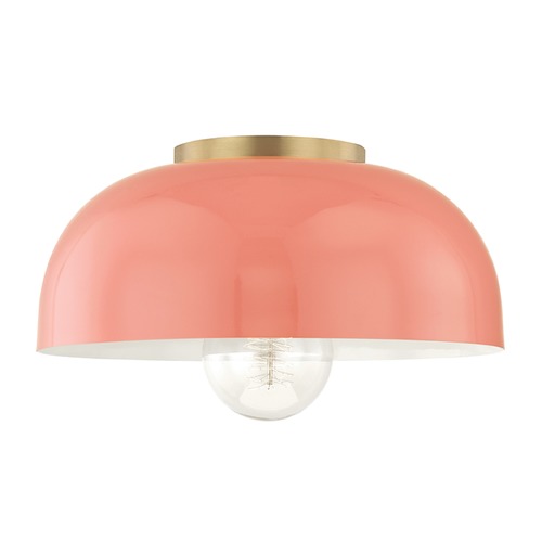 Mitzi by Hudson Valley Avery Aged Brass & Pink Semi-Flush Mount by Mitzi by Hudson Valley H199501L-AGB/PK