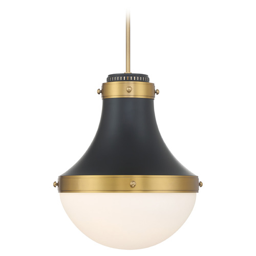 Minka Lavery Minka Lavery Purelight Dark Matte Black & Legacy Brass Pendant Light with Bowl / Dome Shade 3934-876