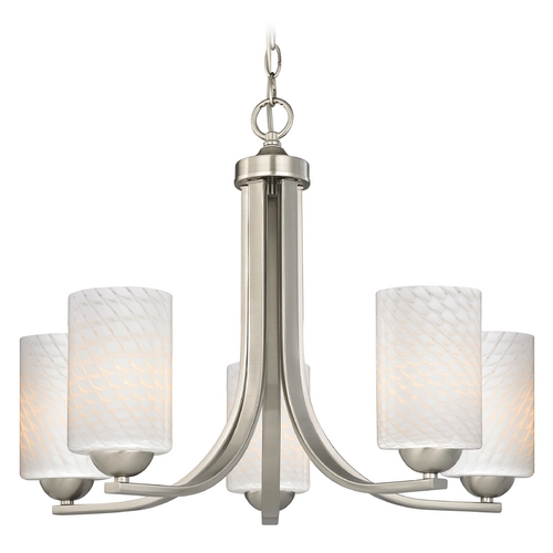 Modern Chandelier with White Glass in Satin Nickel Finish