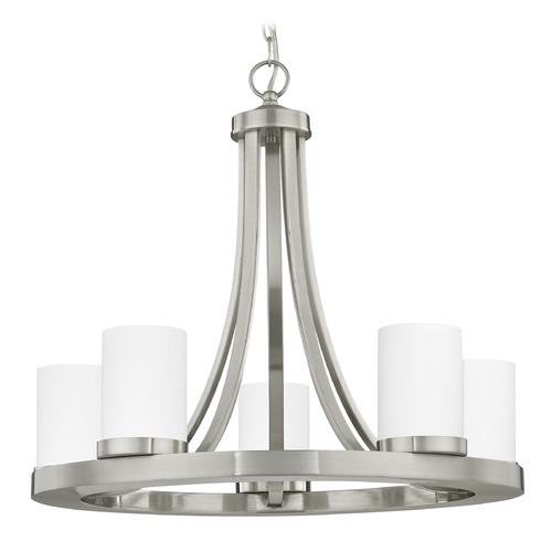 Design Classics Lighting Rio 5-Light Chandelier in Satin Nickel with Satin White Cylinder Glass 162-09 GL1028C