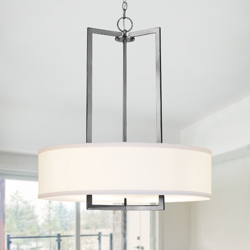 Hinkley Modern Drum Pendant Light with White Shade in Antique Nickel Finish 3204AN