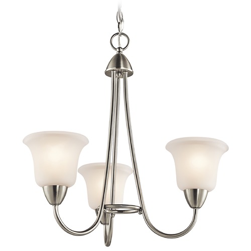 Kichler Lighting Nicholson 3-Light Chandelier in Brushed Nickel with White Bell Glass 42883NI