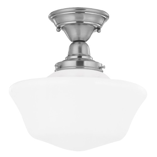 12-Inch Schoolhouse Satin Nickel Semi-Flush Ceiling Light