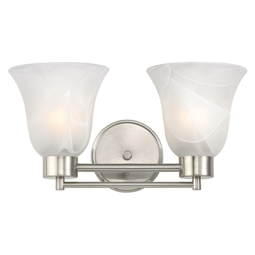Modern Bathroom Light with Alabaster Glass in Satin Nickel Finish