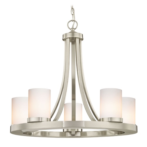 Satin Nickel Chandelier with Gloss White Glass 5-Light