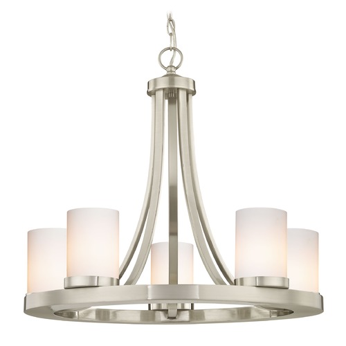 Design Classics Lighting Satin Nickel Chandelier with Gloss White Glass 5-Light 162-09 GL1024C