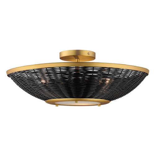 Maxim Lighting Rattan Natural Aged Brass Semi-Flush Mount by Maxim Lighting 14460BRNAB