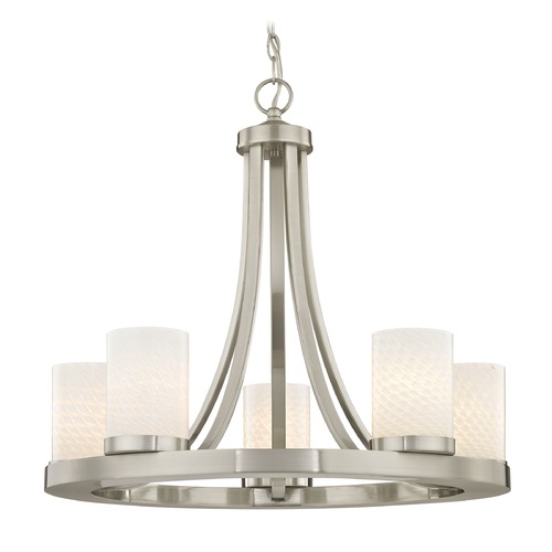 Satin Nickel Chandelier with White Art Glass 5- Light