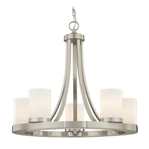 Design Classics Lighting Satin Nickel Chandelier with White Art Glass 5- Light 162-09 GL1020C