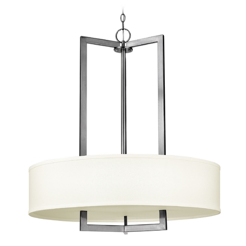 Hinkley Modern Drum Pendant Light with White Shade in Antique Nickel Finish 3206AN