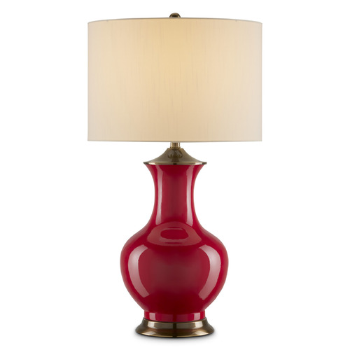 Currey and Company Lighting Currey and Company Lilou Red & Antique Brass Table Lamp with Drum Shade 6000-0840