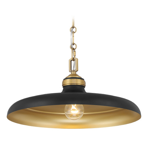 Minka Lavery Crowne Dark Matte Black & Legacy Brass Pendant Light with Warehouse Shade