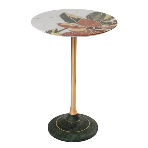 Currey and Company Roselle Green & Pink Marble & Brass Accent Table