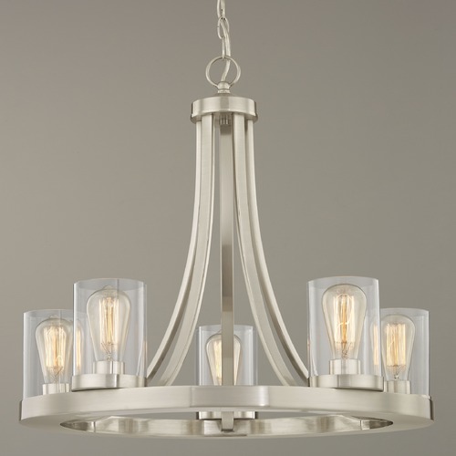 Rio 5-Light Chandelier in Satin Nickel with Clear Cylinder Glass