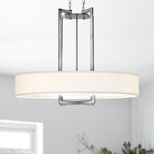 Hinkley Modern Drum Pendant Light with White Shade in Antique Nickel Finish 3208AN