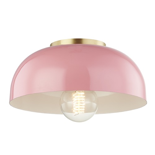 Mitzi by Hudson Valley Avery Aged Brass & Pink Semi-Flush Mount by Mitzi by Hudson Valley H199501S-AGB/PK