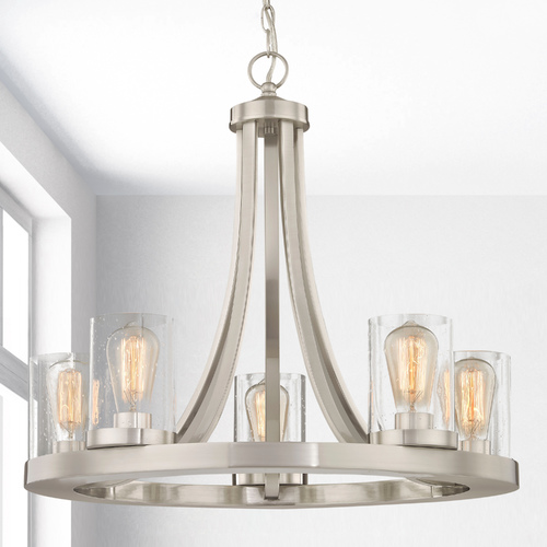 Rio 5-Light Chandelier in Satin Nickel with Seeded Cylinder Glass